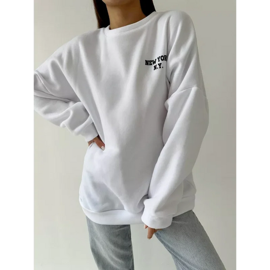 Popular Letter Printing Autumn Winter Loose Versatile Temperament Lazy Style Casual Round Neck Sweatshirt for Women