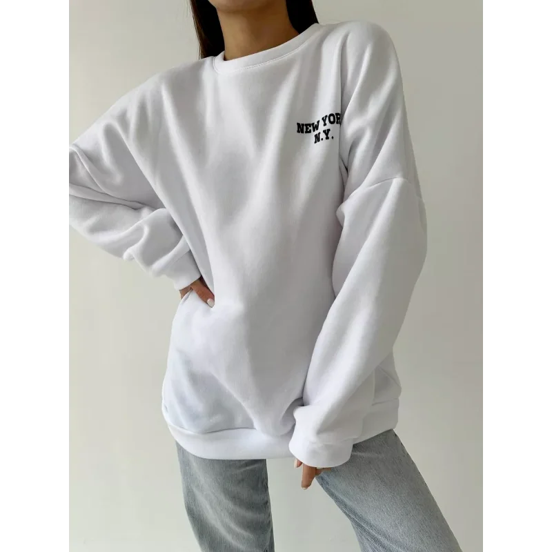 Popular Letter Printing Autumn Winter Loose Versatile Temperament Lazy Style Casual Round Neck Sweatshirt for Women Main image