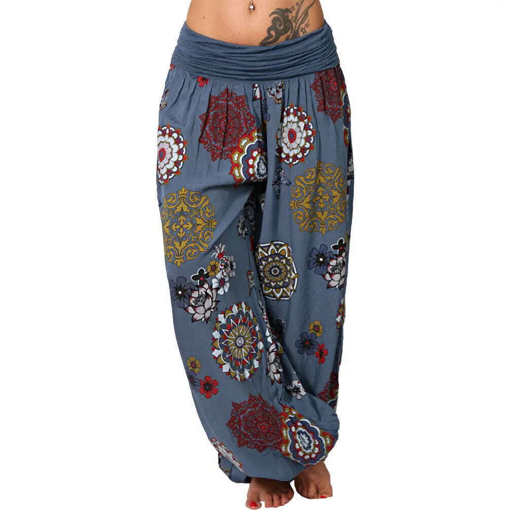 Summer Women's Fashion Floral Print Long Wide Leg Pants  Elastic Waist Haren Pants Casual Pants Haren Pants Secondary image
