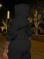 FAGADOER Casual 2 Pieces Set for Woman Outfits Solid Color Bandage Patchwork Hooded Crop Top and Pants Suit Female Streetwear