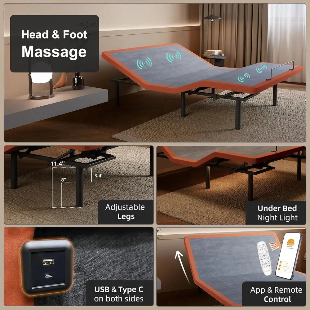 Adjustable Twin XL Hybrid Mattress - Luxury Gel Memory Foam with 319 Pocket Springs, Massage, Wireless Remote, USB Port, Under B