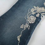 Flare Pants Jeans Women Embroidery Boot Cut Low Waist Washed Distressed Pockets Floor Length Streetwear 2025 Denim Trousers