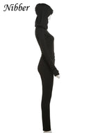 Nibber Sporty Casual 2 Piece Set Women Tracksuit Hooded Zip Crop Tops+Leggings Fitness Soft Stretch Streetwear Activity Suit