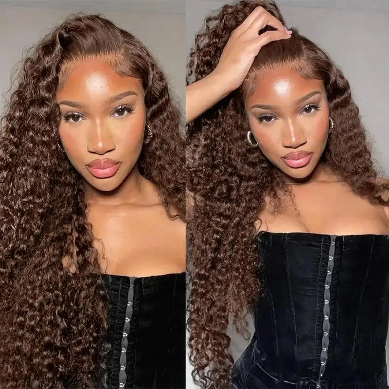 Chocolate Brown Body Wave Lace Front Wig Human Hair 220 Density Frontal Lace Wigs 30 Inch 13x6 HD Transparent Lace Human Wigs