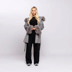 Fashion Hooded Women's Wollen Coat Fur Collar Lace Up Pocket Solid Warm Lady Coats 2025 Autumn Winter Elegant Female Streetwear