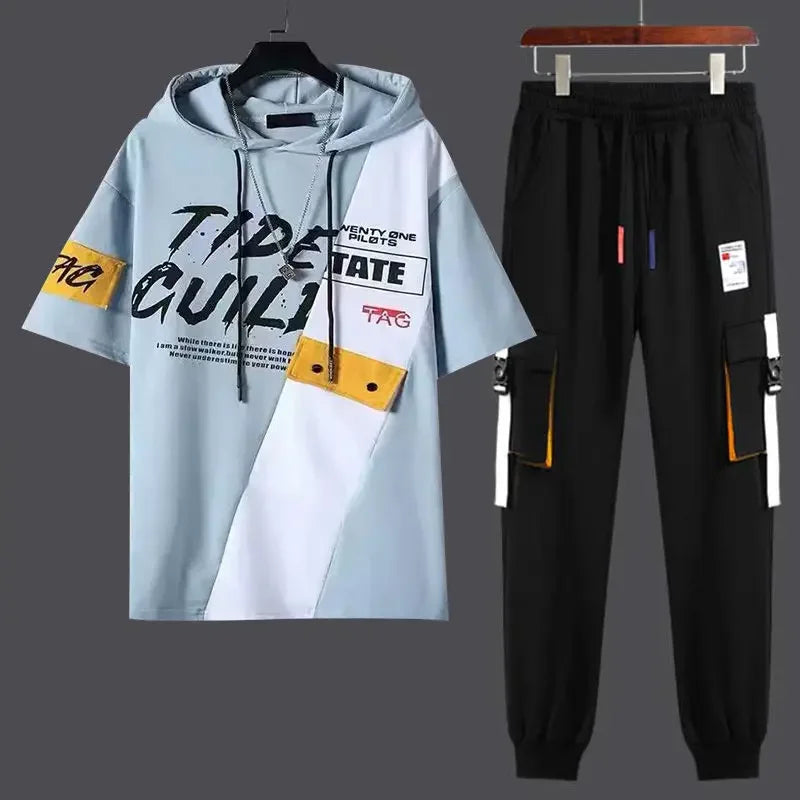 Pants Sets Print Sports Suits Jogging Clothes for Men Hoodie Tracksuit Alphabet Male T Shirt Sweatpants Top Basic Regular Fit S