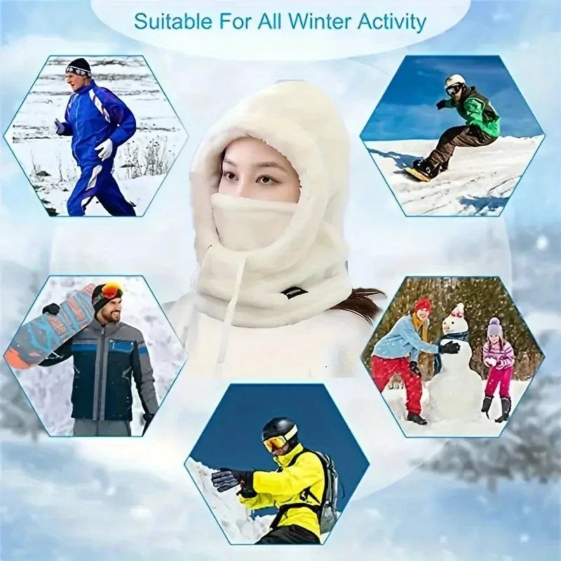 Winter plush winter cap - Elastic drawstring closure, lightweight and warm for cycling, skiing, outdoor activities. Solid color Secondary image