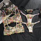 Floral Embroidery Lace Bras Set Women Sheer 2-Piece Sexy Bra + Panties Lingerie Fashion Underwear Set Intimates