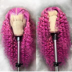 Rose Pink Small Curls Lace Front Wig 13x4 HD Deep Wave Frontal Wig for Women Synthetic Lace Frontal Wig Pre Plucked Daily
