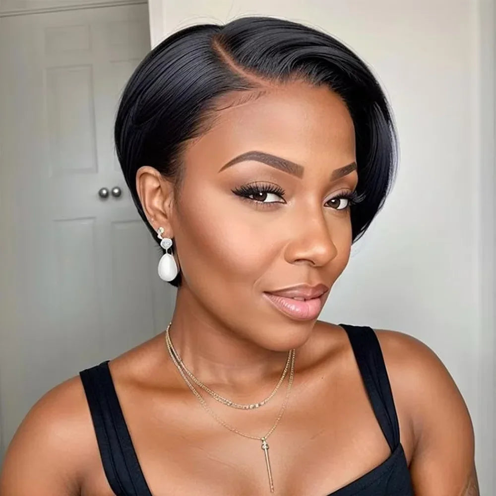 Straight Pixie Cut Wig Short Bob Wigs 13x4 Lace Front Wigs Human Hair Pre Plucked Pixie Cut Wig Brazilian Human Hair 100%