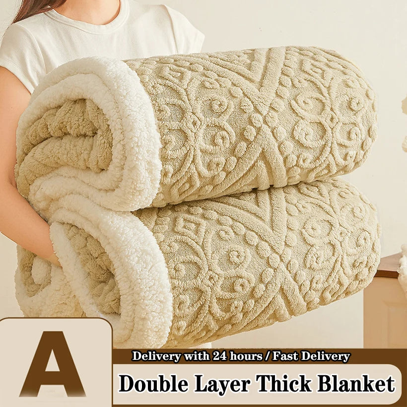 Winter Double Layer Sherpa Blanket Thicken Warmth Blankets for Bed 5D Carved Nap Blanket Quilt Plush Fuzzy Flannel Fleece Quilts Main image
