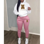 2 Piece Set Women Outfit Letter Bear Print Hooded Neck Hoodies Sweatshirt Pants Tracksuit 2024 Plus Size Streetwear Casual Suit