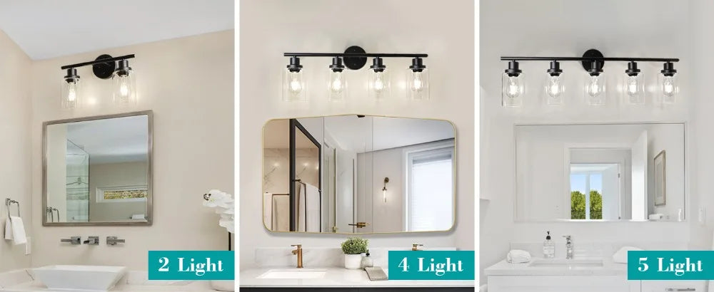 Modern Bathroom Mirror Wall Light Fixtures Black 3-Light Vanity Lights with Clear Glass for Bathroom Living Room Bedroom Hallway