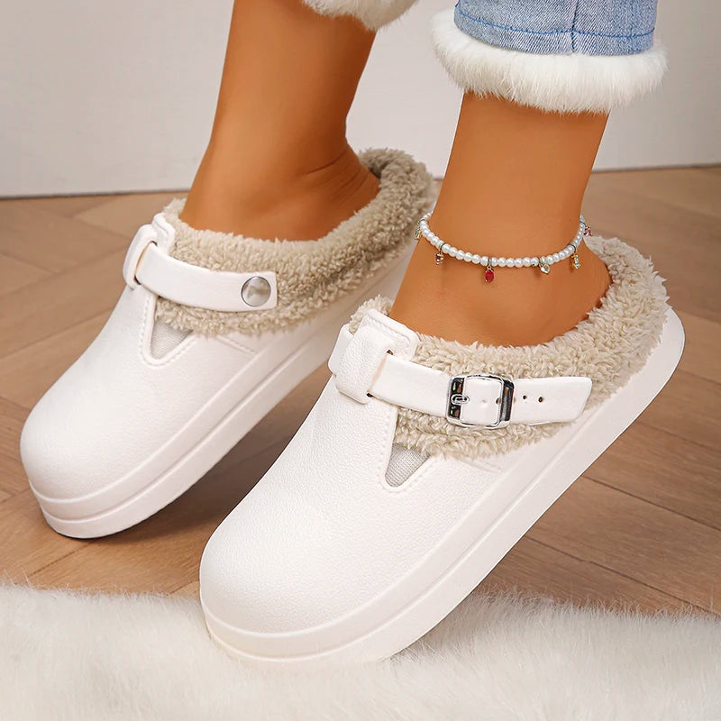 Winter Warm Fluffy Clogs Slippers Women Eva Waterproof Non Slip Home Slides Woman Lightweight Soft Sole Fuzzy Cotton Slippers Main image
