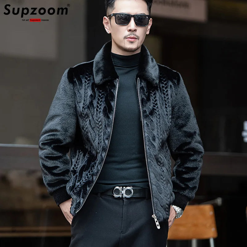 Supzoom New Arrival Top Fashion Ornamentation Winter Warm Flowing Gold Mink Imitation Fur Zipper Men's Stand-Up Collar Jacket Main image