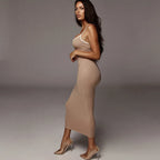 Fashion Sexy Skinny Kint Dress Backless Evening Maxi Dress Women Party Club Ladies Bodycon Peach Slim Hip Elegant Long Dresses