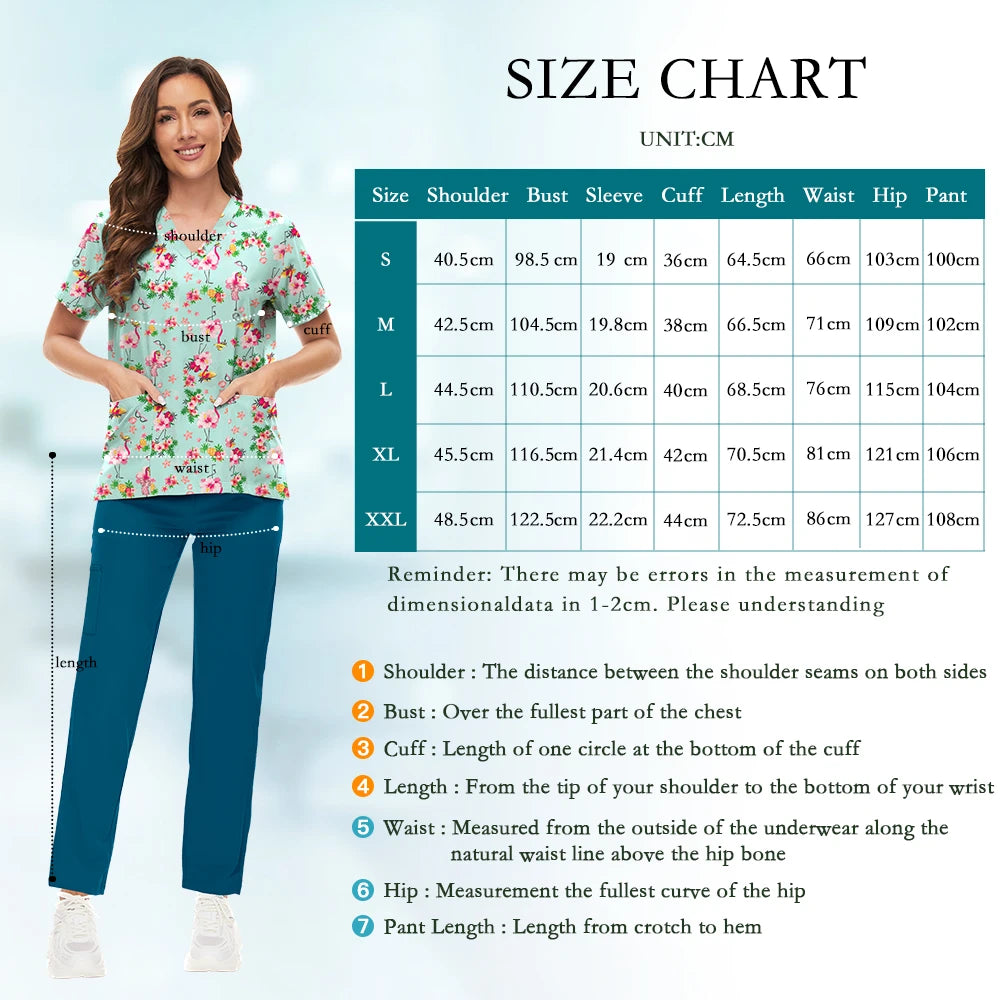 Scrubs Uniforms Sets High-quality Medical Scrub Multicolor Animal Printed Women Scrub Tops Medical Scrubs Uniform Nurse Lab Wear Secondary image