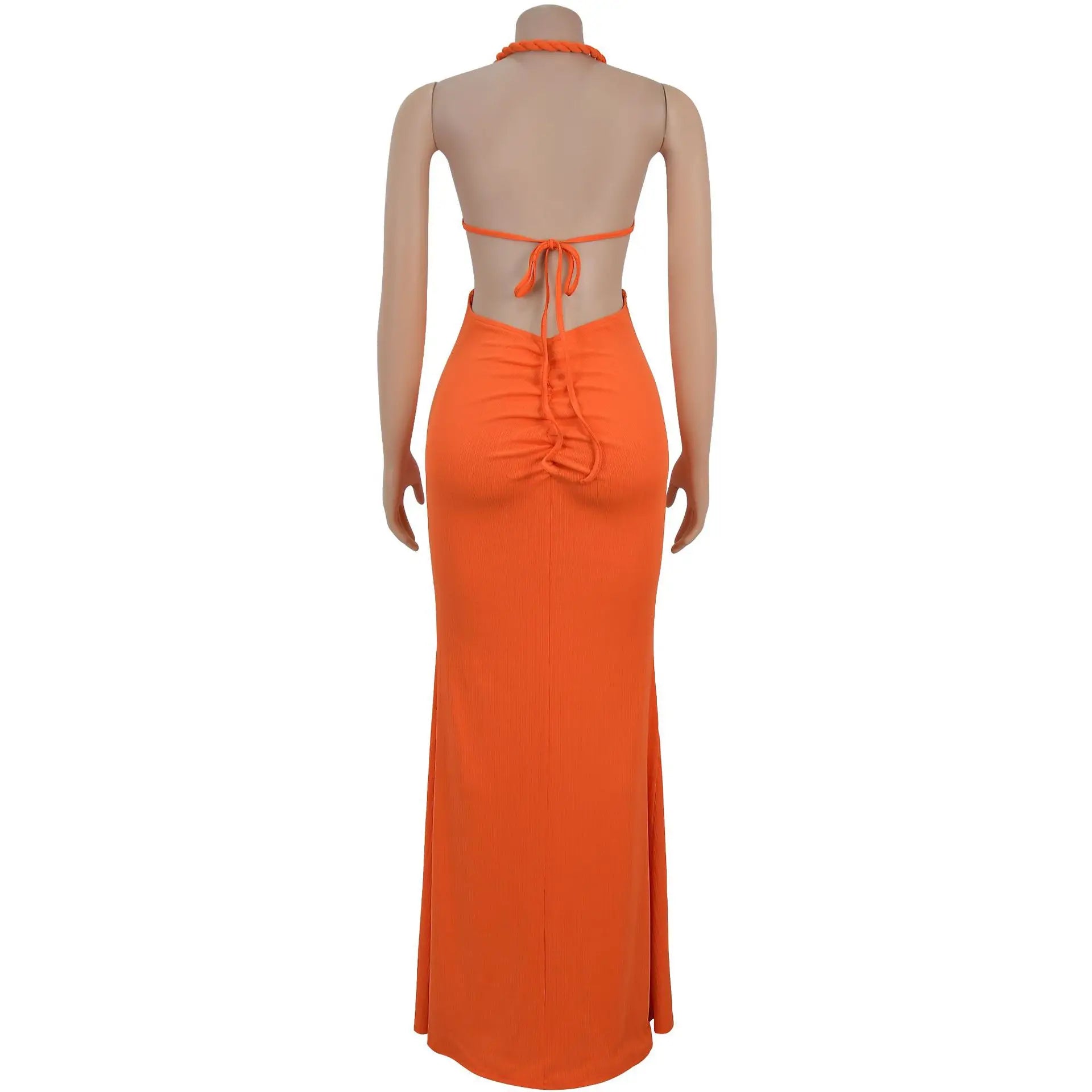 Women's Hollow Out Sleeveless Sexy Knitted Halter Neck Backless Solid Color Dress for Summer 2025