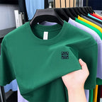 Summer Luxury 100%cotton Man Short-Sleeved T-Shirt Round Neck Delicate Embroidery Absorb Sweat Ventilate Leisure Men's Clothing