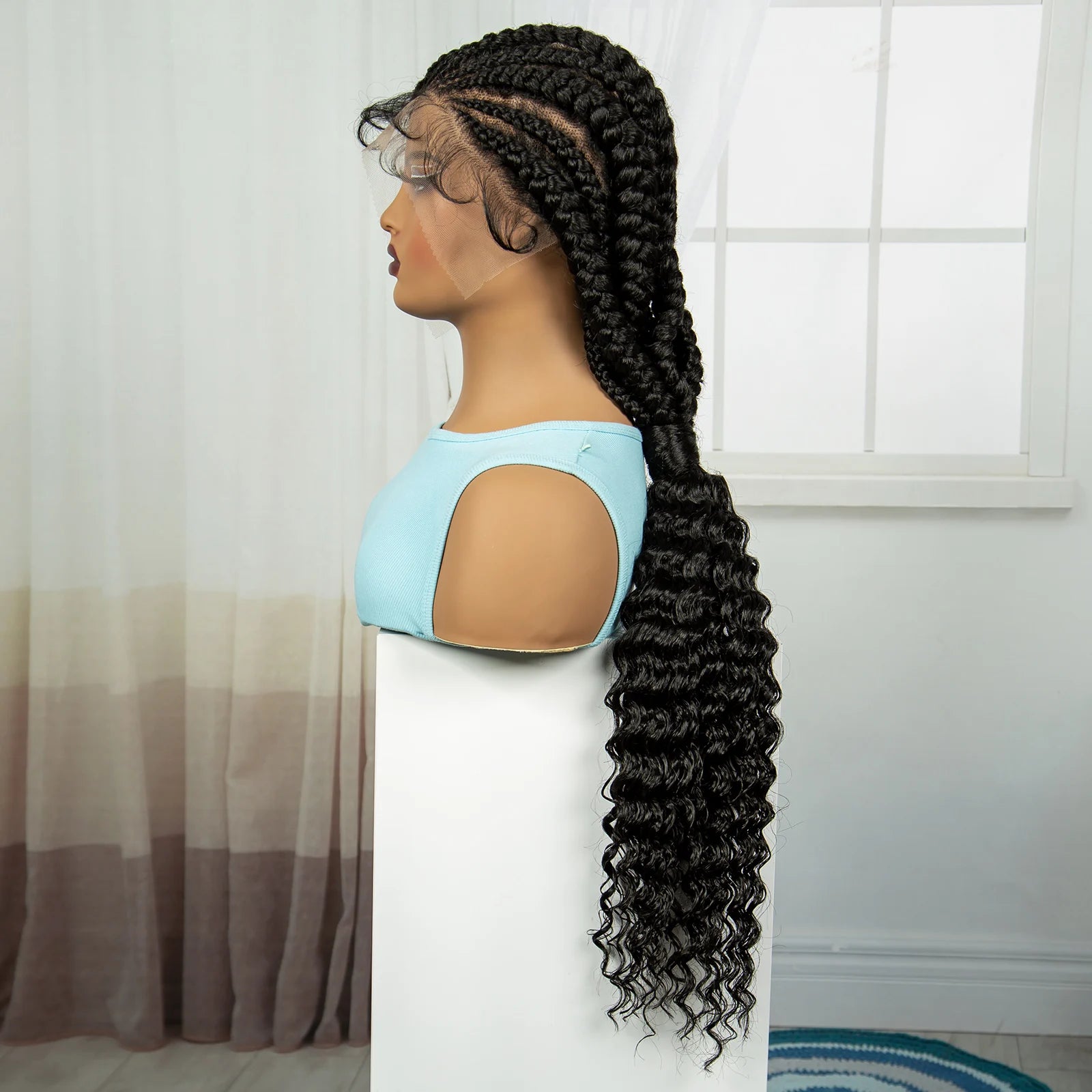 Handmade Cornrow Braided Wigs 30inch Synthetic Full Lace Kontless Braids Wigs Lace Frontal Box Braided Lace Wigs for Black Women