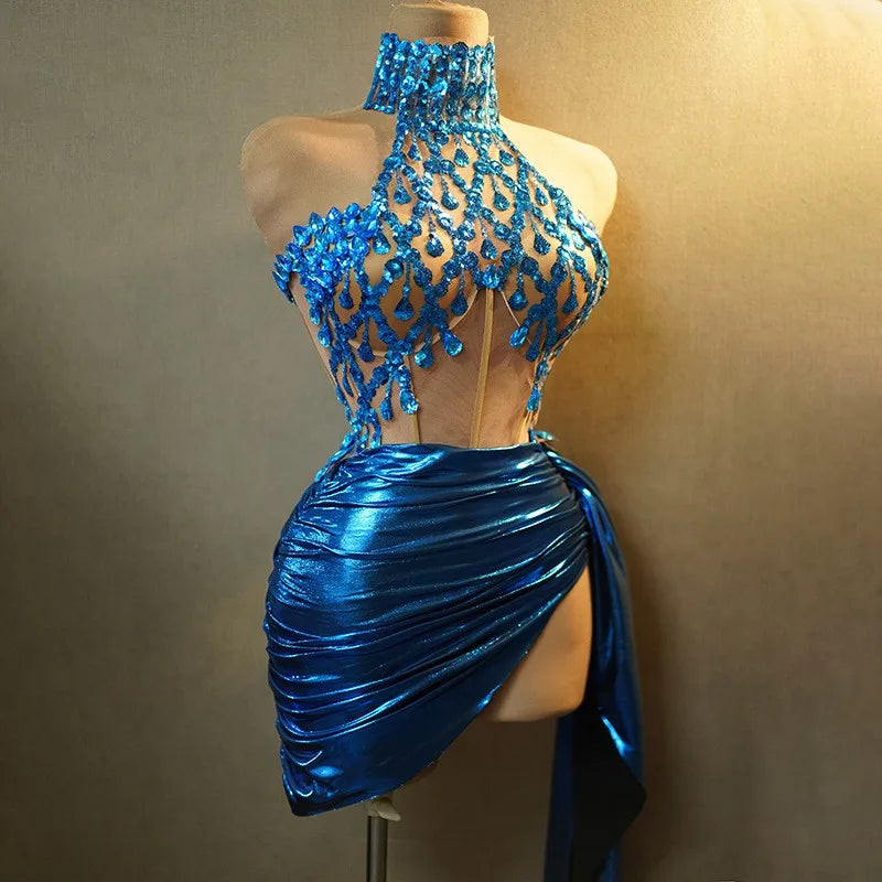 Luxurious Blue Diamond Sparkling Tassel Jazz Dance Performance Clothing Basketball Baby Performance Clothing Cheerleading Short