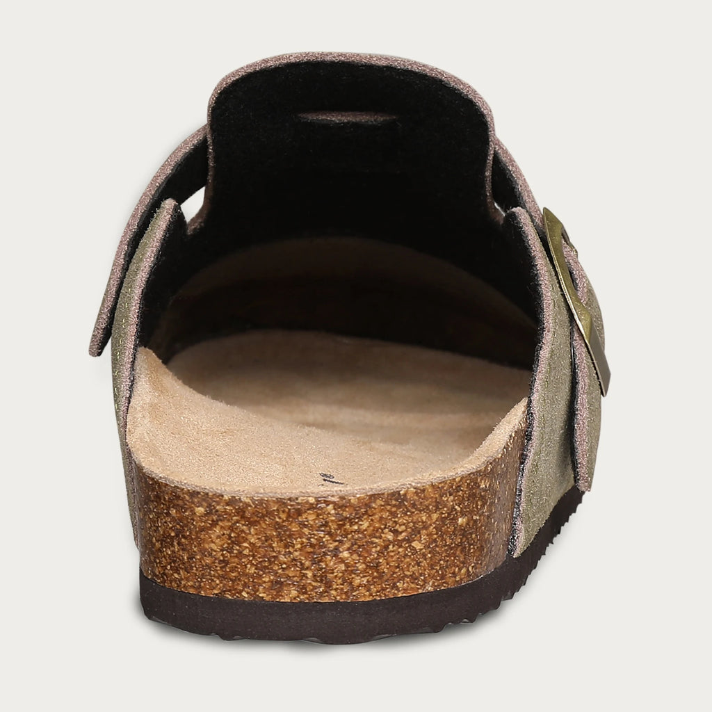 Comwarm Fashion Men's Suede Mules Slippers New Women Clogs Cork Insole Sandals With Arch Support Outdoor Beach Slides Home Shoes