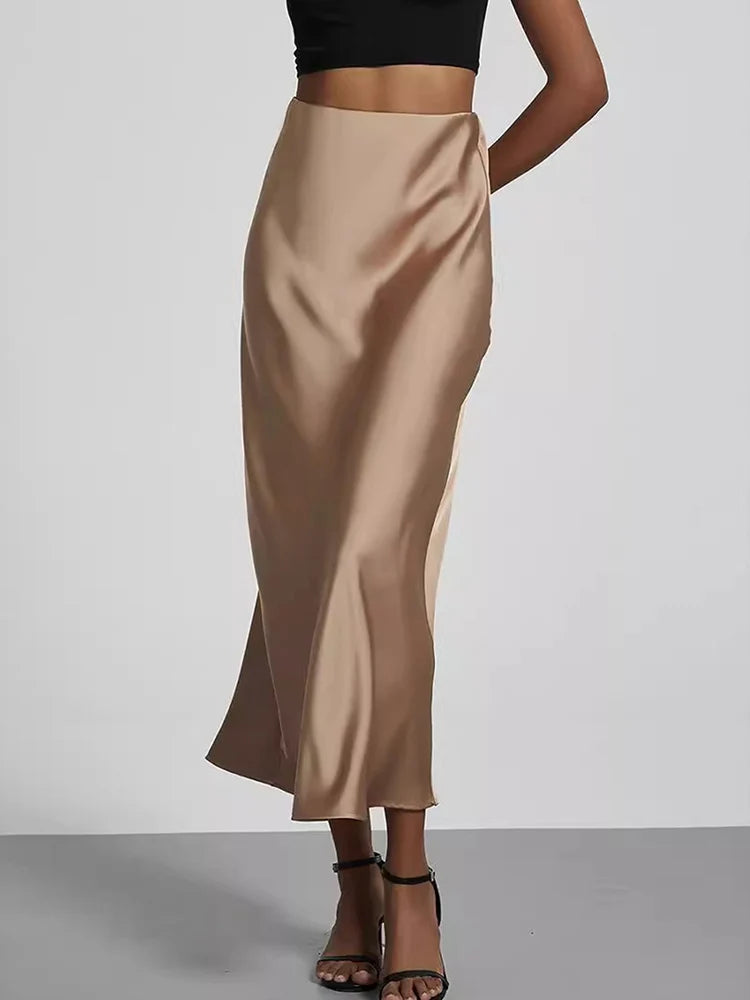 Fashion Satin Party Long Skirt High Waist Solid Color Casual Basic Women Skirts Fishtail Skirt Chic Summer Woman Clothing 2026