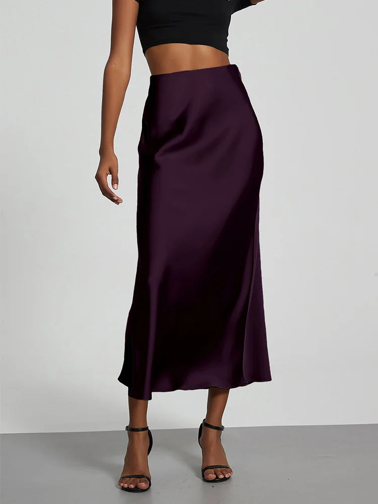 Fashion Satin Party Long Skirt High Waist Solid Color Casual Basic Women Skirts Fishtail Skirt Chic Summer Woman Clothing 2026 Secondary image