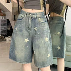 Deeptown Y2k Vintage Harajuku Denim Shorts Women Washed Letter Embroidery Tassels American Retro Jeans Man Baggy Hip Hop Jorts