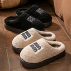 New plush cotton slippers for women, autumn and winter indoor thick sole with plush anti slip slippers, thickened cotton slipper
