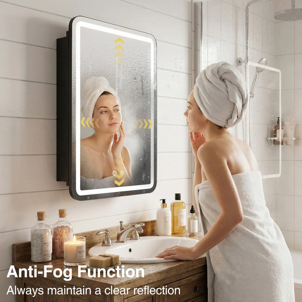 LED Bathroom Mirror Cabinet 3-Tier Storage Detachable Shelves Color Dimmable Defogging Wall Mounted Cabinet Bathroom Furniture