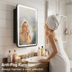 LED Bathroom Mirror Cabinet 3-Tier Storage Detachable Shelves Color Dimmable Defogging Wall Mounted Cabinet Bathroom Furniture