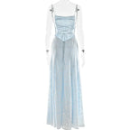 Chaxiaoa Spaghetti Strap Backless Sexy Maxi Dress Women Gown Fashion Off-shoulder Sleeveless Lace-up Evening Club Party Dress