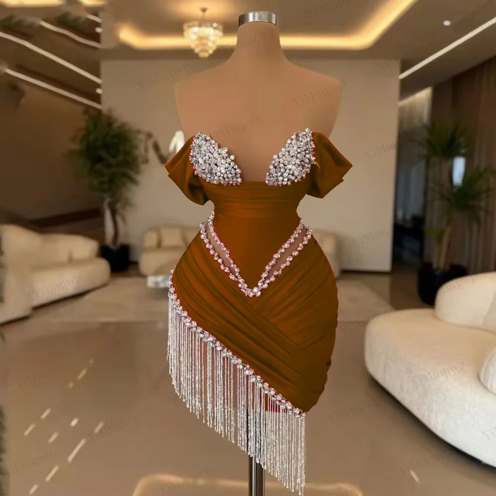 Crystal Ivory Cocktail Gown Pleat Straight Mini Homecoming Prom Dress Birthday Dress Satin Luxury 2026 Blackgirl Customized