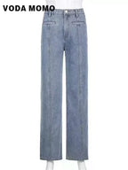 Retro Jeans European and American Style Design Slim Fit Leg Length All Match Pants Five Pointed Star Straight Women Versatile