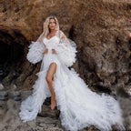 Puffy Tulle Bridal Robes Ruffles Wedding Dress for Photoshoot Evening Gown Bridal Boudoir Sheer Lingerie Nightgown Sleepwear