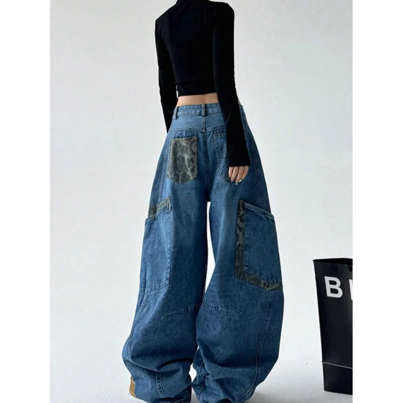 Retro Leopard Handle Joint Quge Denim New Design Sense Straight Wide Pants Secondary image