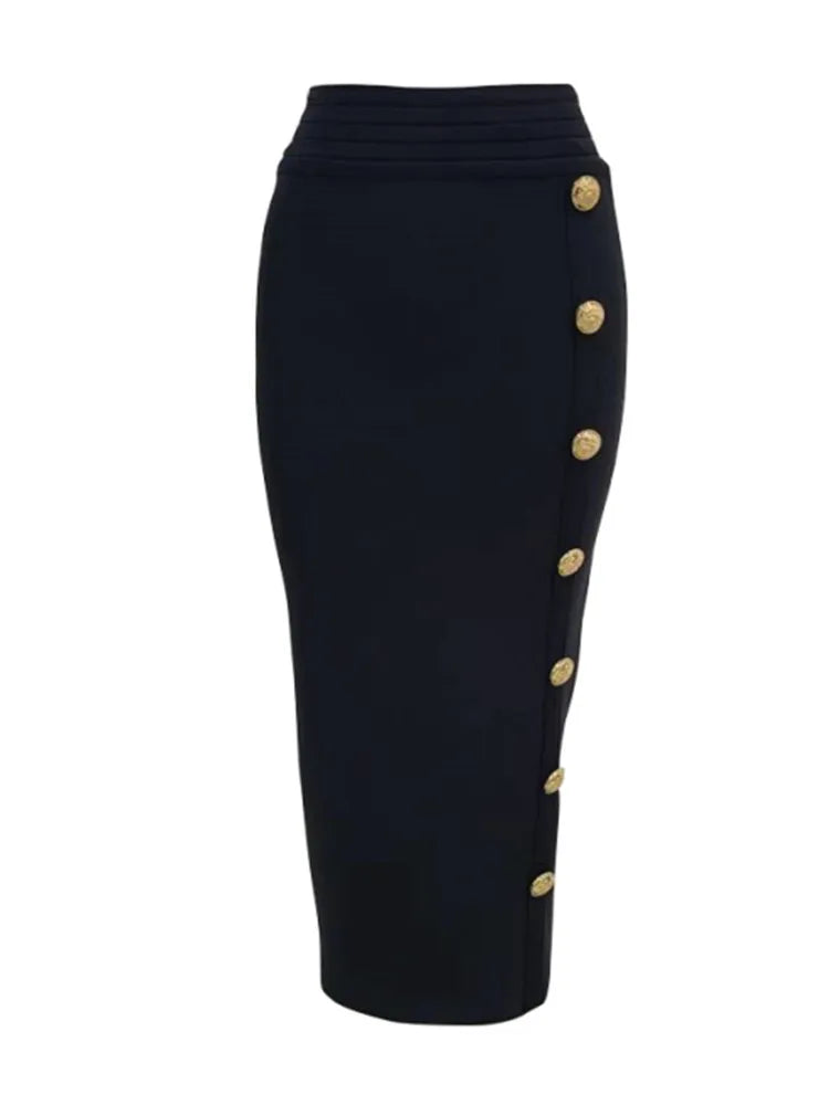 New Arrival Women Button Black Blue Red Bodycon Bandage Skirt 2026 Designer High Waist High Street Party Club Pencil Skirt 75cm Secondary image