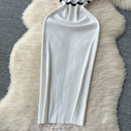 Patchwork Knit Bodycon Dress Women Maxi Dress Elastic Summer Elegant Sleeveless Dress Fashion Dresses