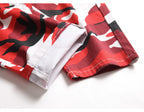 Men Red Camouflage Print Jeans Casual Slim Straight Pants Contrast Color Streetwear Trousers