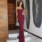 FDYOUI Elegant Strapless Bandage Evening Party Dress for Women 2025 Autumn Sleeveless Backless Bodycon Ruched Long Maxi Dresses