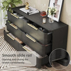 Wide 54 Black Wooden Dresser with Metal Handles, Curved Design for Bedroom, Living Room, or Hallway Storage