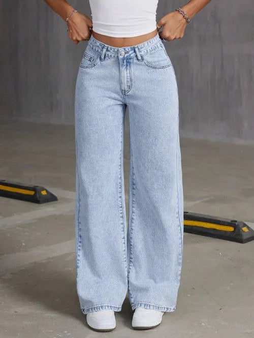 2026 New High Waist Wide Leg Jeans Women Vintage Washed Loose Straight Denim Pants Streetwear Casual Baggy