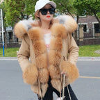 MAOMAOKONG 2025 & 2026 Real Fur Coat New Fashion Fox Fur Collar Winter Women's clothing Removable Lining Thickened Jacket Short Parka