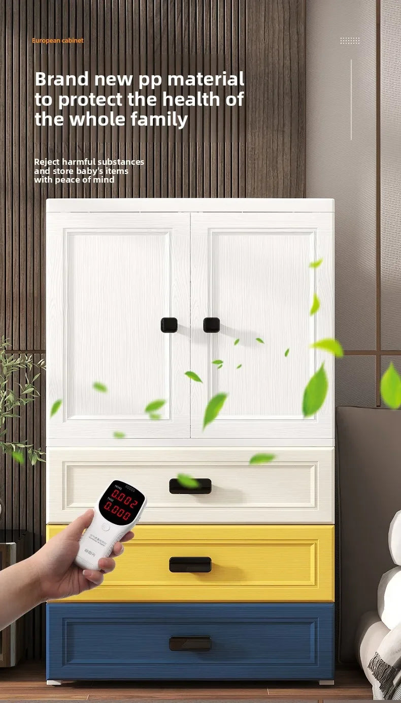 New model 70-Face wide thickened wardrobe simple bedroom plastic cabinet double door drawer type clothes hanging storage cabinet