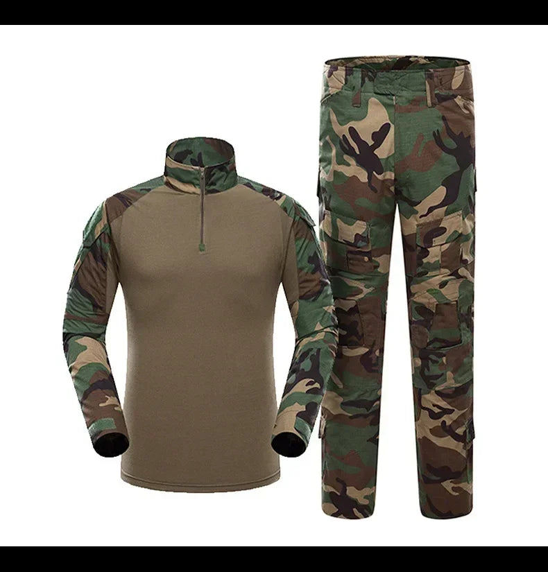 Camo Tactical Sets Outdoor Long Sleeve Wear-resisting T Shirts+Multi-pocket Tactic Cargo Pants Suit Training Workwear Combat Set