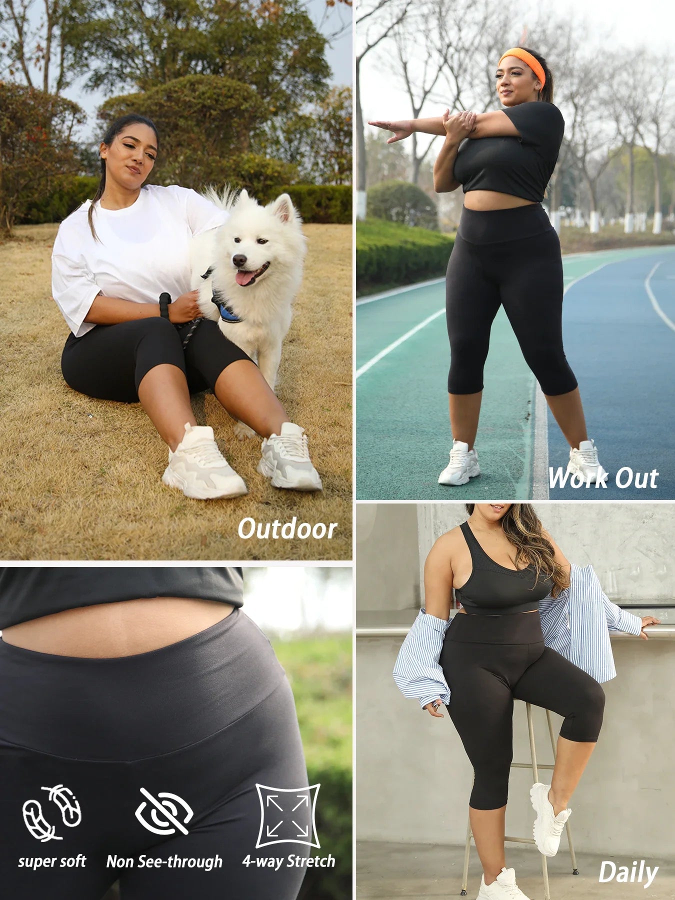 Plus Size Leggings for Women  Super soft High Waisted Tummy Control Yoga Capri Pants  No See Through Workout Running Leggings Secondary image