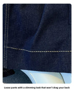 Female Trousers Women Button Zipper Closure Pockets Cozy Lady Pants Stylish Navy Blue Denim High Waisted Wide Leg Casual Jeans