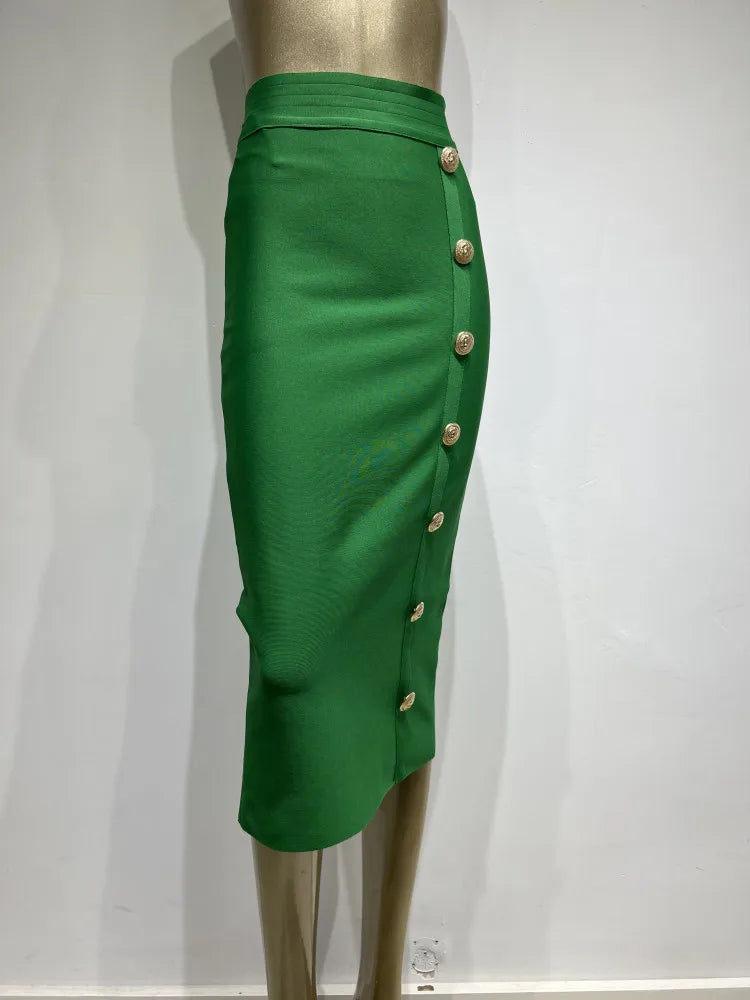 New Arrival Women Button Black Blue Red Bodycon Bandage Skirt 2026 Designer High Waist High Street Party Club Pencil Skirt 75cm