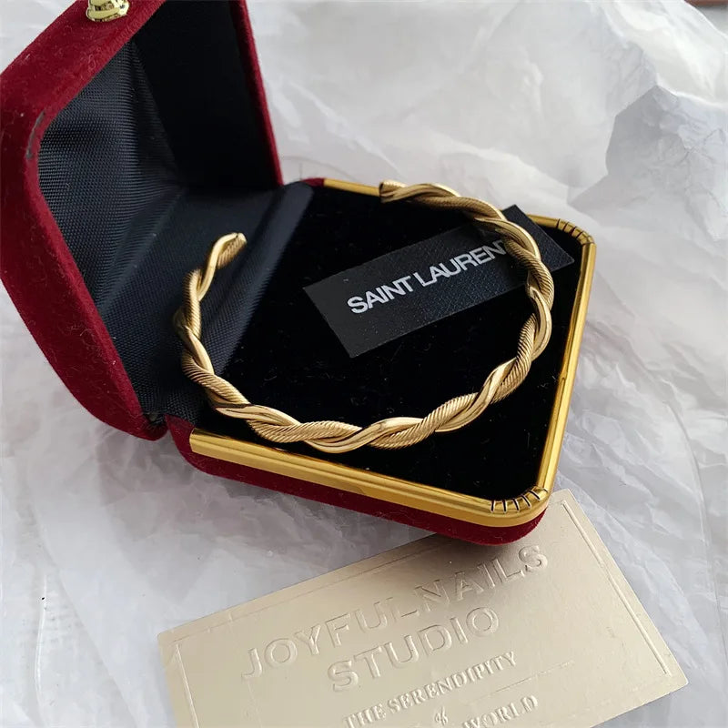 Trendy Charm Cuff Twist Bracelets Opening Bangles for Women Gold Color 316L Stainless Steel Wire Thin Simple Bangles Jewelry Main image
